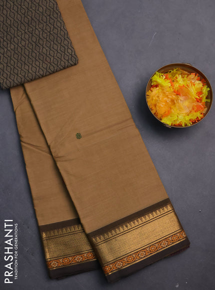 Chettinad cotton saree sandal with thread woven buttas and zari woven border