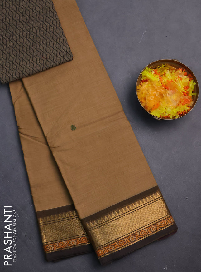 Chettinad cotton saree sandal with thread woven buttas and zari woven border