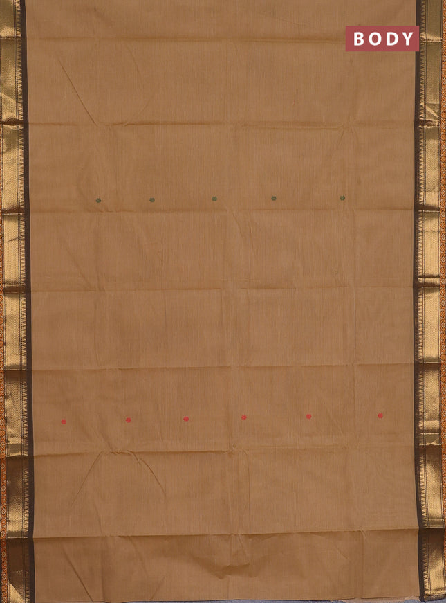 Chettinad cotton saree sandal with thread woven buttas and zari woven border