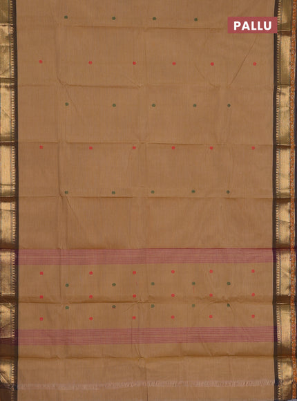 Chettinad cotton saree sandal with thread woven buttas and zari woven border