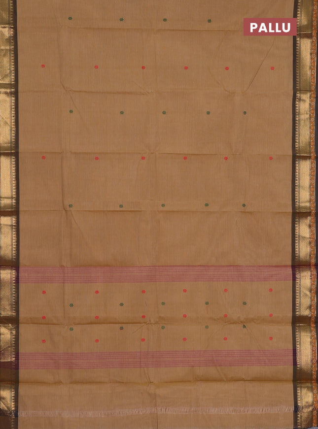 Chettinad cotton saree sandal with thread woven buttas and zari woven border