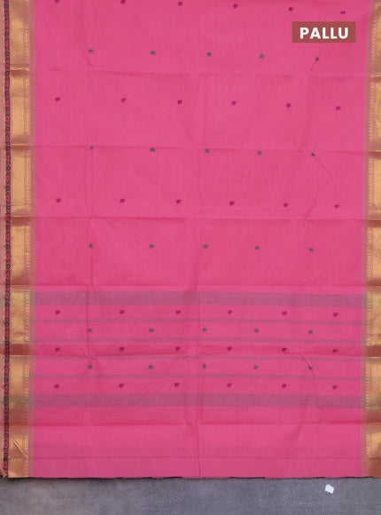 Chettinad cotton saree candy pink and beige with thread woven buttas and zari woven border