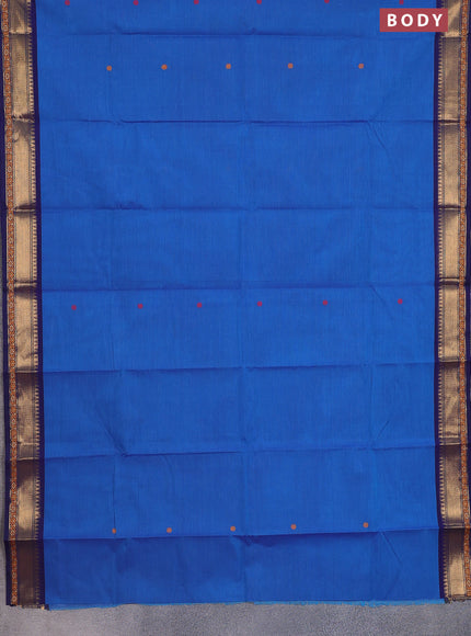 Chettinad cotton saree dual shade of blue and dark blue with thread woven buttas and zari woven border