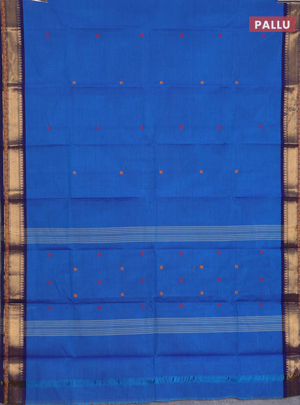 Chettinad cotton saree dual shade of blue and dark blue with thread woven buttas and zari woven border