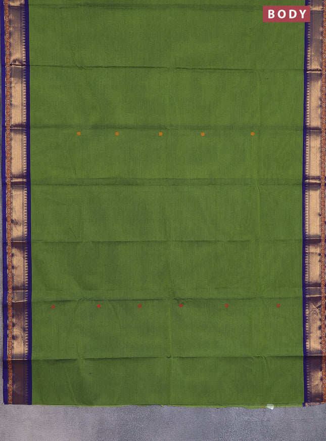 Chettinad cotton saree sap green and blue with thread woven buttas and zari woven border
