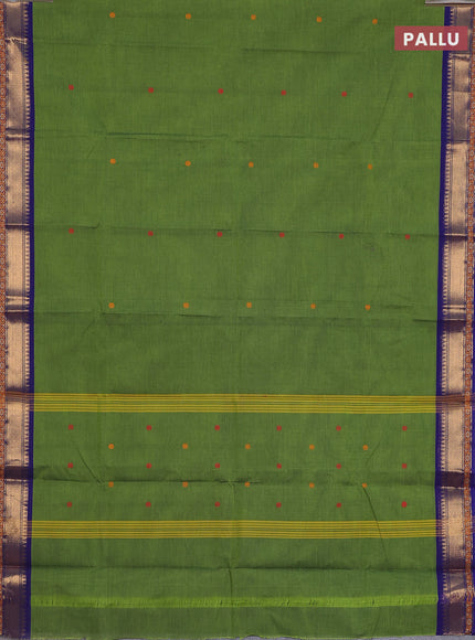 Chettinad cotton saree sap green and blue with thread woven buttas and zari woven border