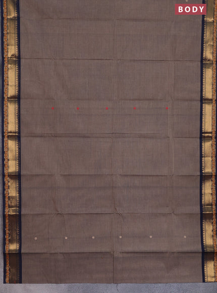 Chettinad cotton saree chikku shade and dark navy blue with thread woven buttas and zari woven border