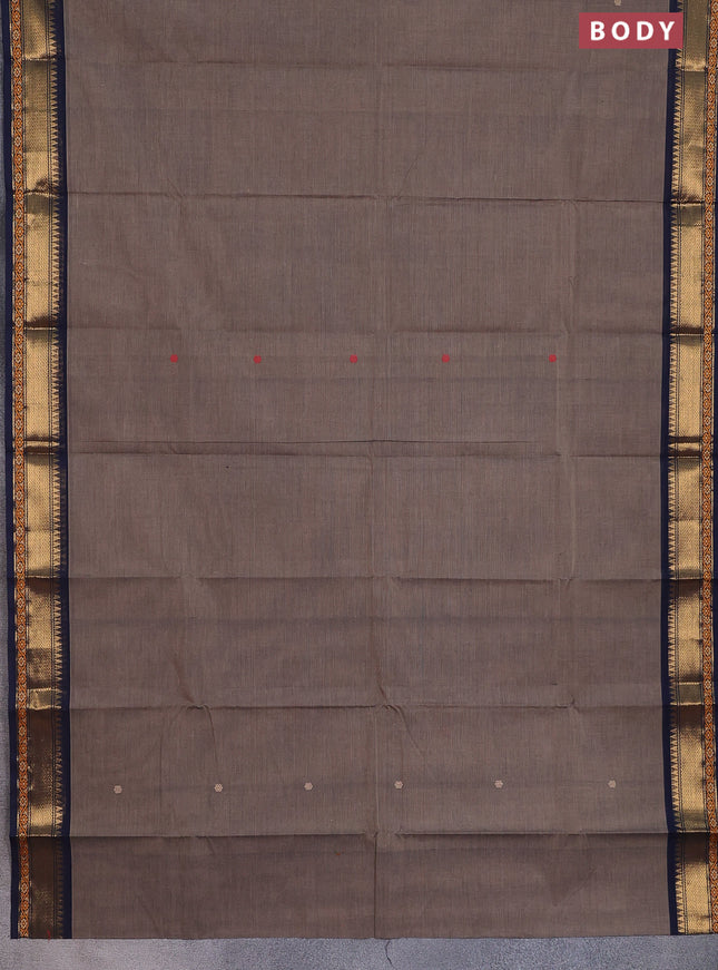 Chettinad cotton saree chikku shade and dark navy blue with thread woven buttas and zari woven border