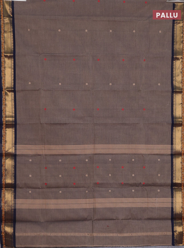 Chettinad cotton saree chikku shade and dark navy blue with thread woven buttas and zari woven border