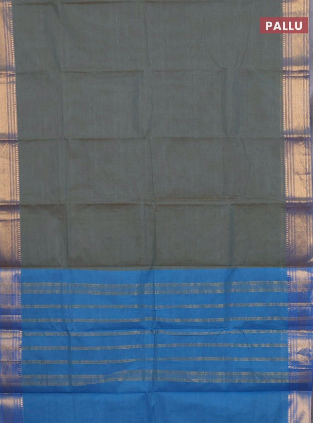 Chettinad cotton saree dual shade of blue and cs blue with allover small checked pattern and zari woven border