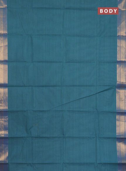 Chettinad cotton saree teal blue shade and cs blue with allover small checked pattern and zari woven border