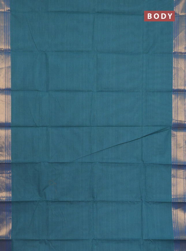 Chettinad cotton saree teal blue shade and cs blue with allover small checked pattern and zari woven border