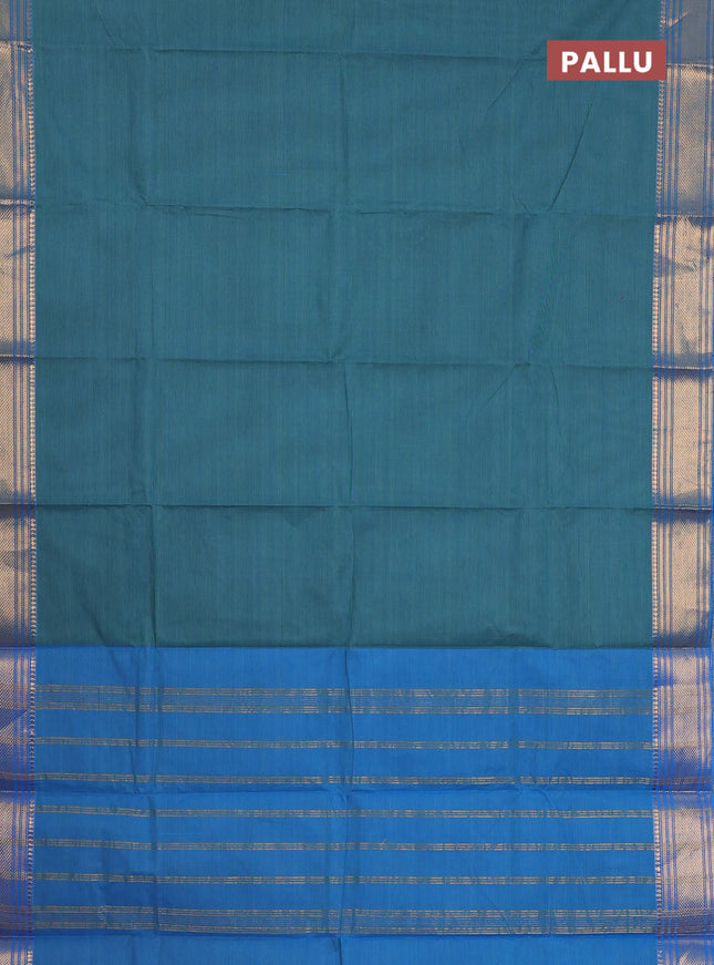 Chettinad cotton saree teal blue shade and cs blue with allover small checked pattern and zari woven border