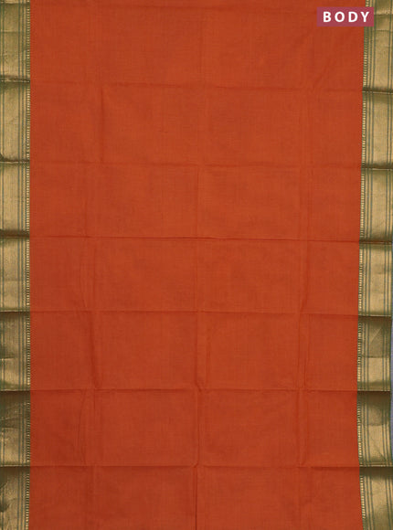 Chettinad cotton saree dual shade of musatrd and green with allover small checked pattern and zari woven border