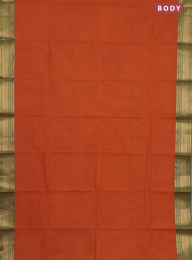 Chettinad cotton saree dual shade of musatrd and green with allover small checked pattern and zari woven border