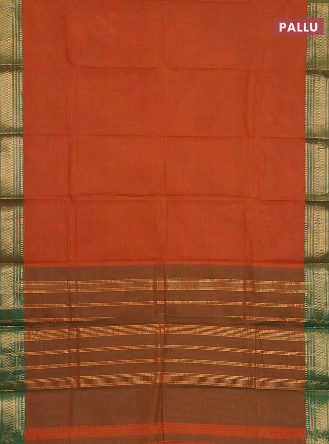 Chettinad cotton saree dual shade of musatrd and green with allover small checked pattern and zari woven border