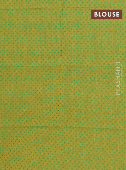 Chettinad cotton saree dual shade of musatrd and green with allover small checked pattern and zari woven border