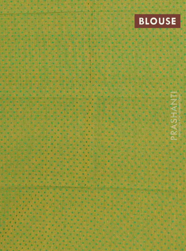 Chettinad cotton saree dual shade of musatrd and green with allover small checked pattern and zari woven border