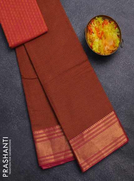 Chettinad cotton saree mustard yellow and pink with allover small checked pattern and zari woven border