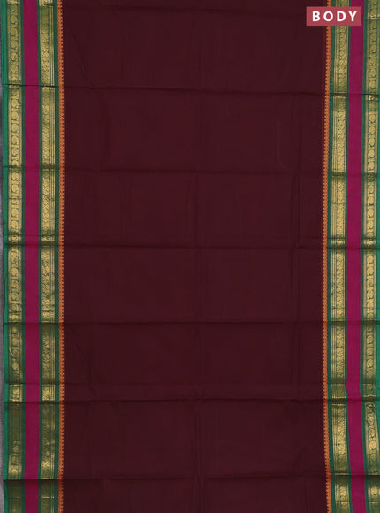 Chettinad cotton saree brown and green with thread woven buttas and rettapet zari woven border