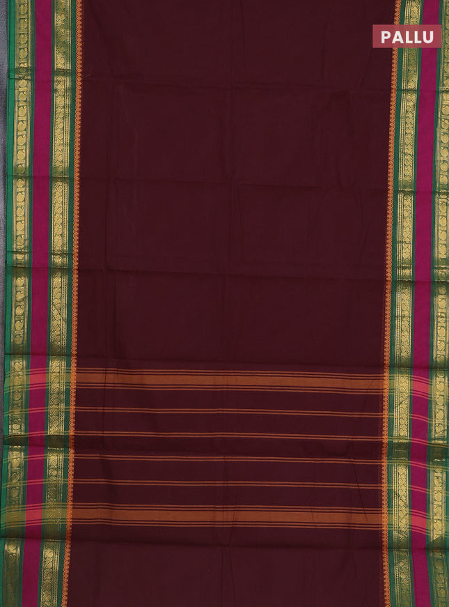 Chettinad cotton saree brown and green with thread woven buttas and rettapet zari woven border
