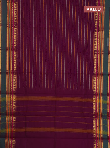 Chettinad cotton saree purple and pink with allover thread woven stripes pattern and zari woven border