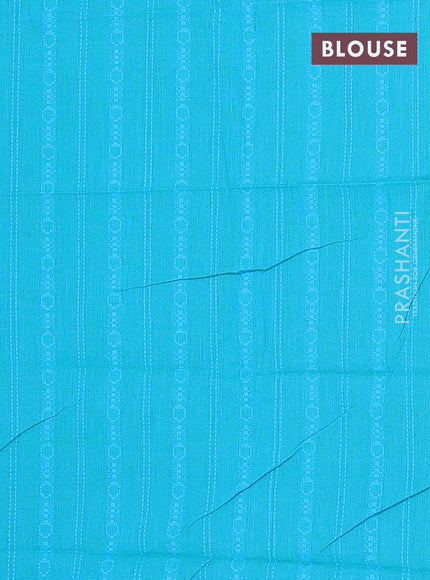 Chettinad cotton saree green and teal blue with allover thread woven stripes pattern and zari woven border