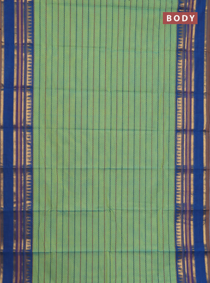 Chettinad cotton saree pastel green and cs blue with allover thread woven stripes pattern and zari woven border