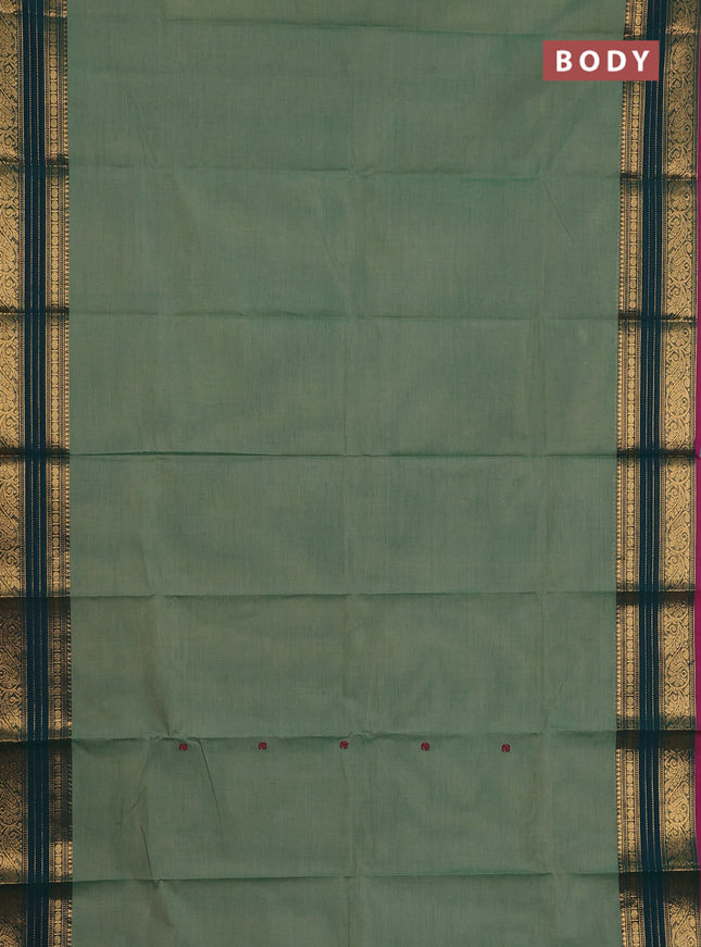 Chettinad cotton saree pastel green and pink with thread woven buttas and zari woven border