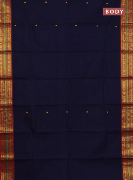 Chettinad cotton saree navy blue and maroon with thread woven buttas and zari woven border