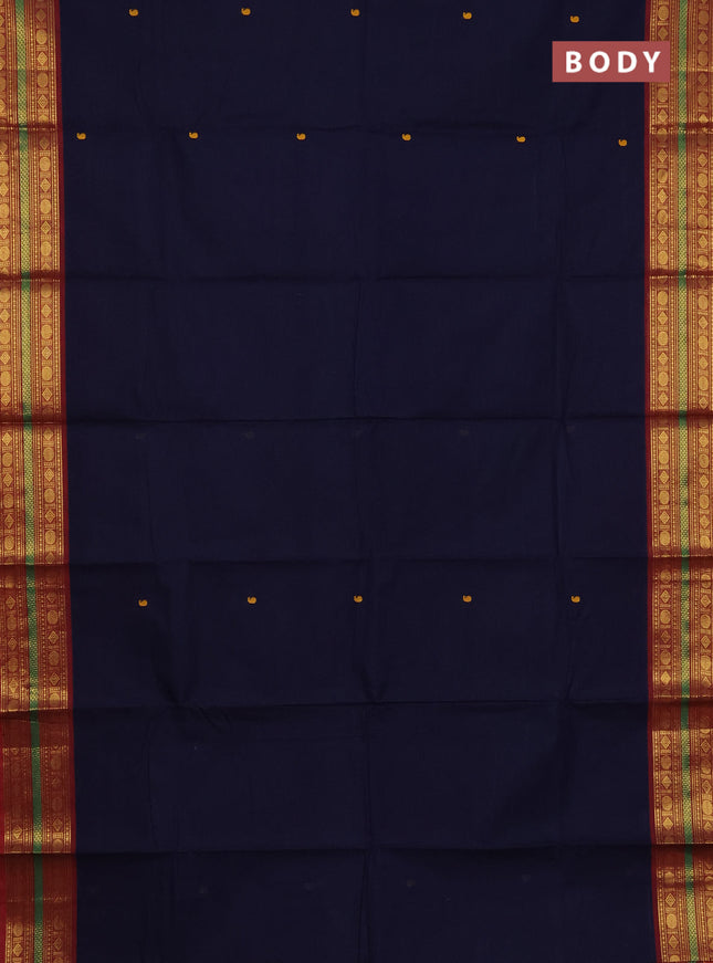 Chettinad cotton saree navy blue and maroon with thread woven buttas and zari woven border