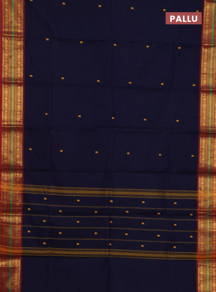 Chettinad cotton saree navy blue and maroon with thread woven buttas and zari woven border