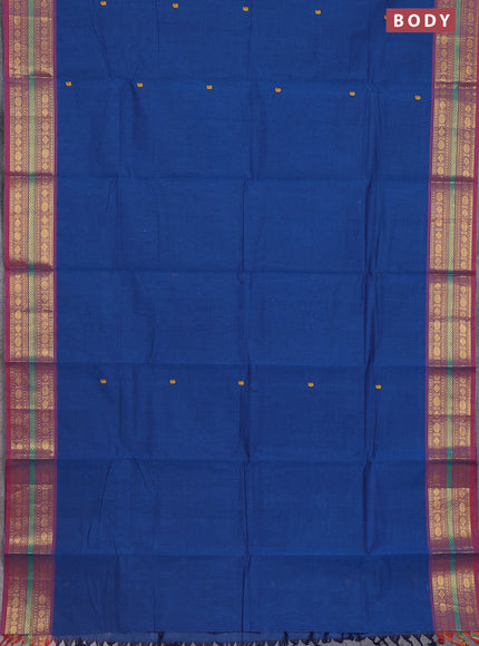 Chettinad cotton saree cs blue and maroon with thread woven buttas and zari woven border
