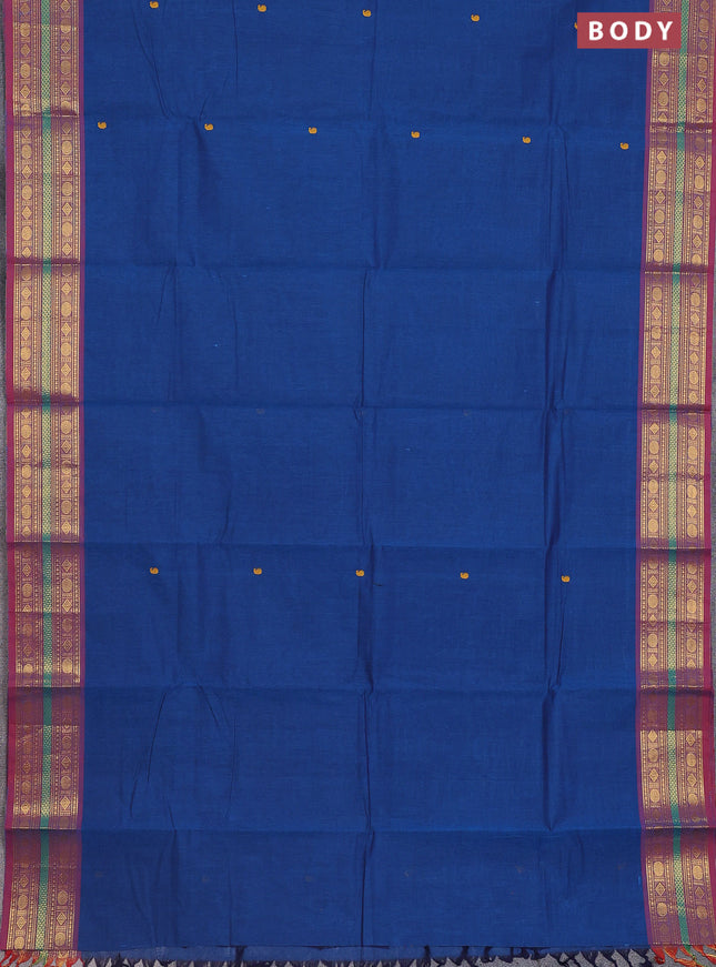 Chettinad cotton saree cs blue and maroon with thread woven buttas and zari woven border