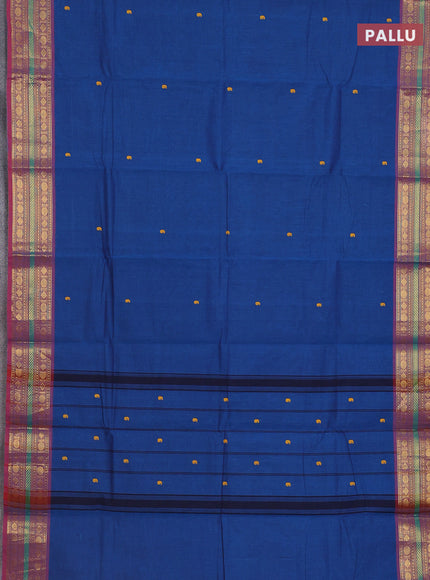 Chettinad cotton saree cs blue and maroon with thread woven buttas and zari woven border