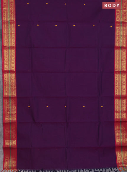 Chettinad cotton saree deep purple and pink with thread woven buttas and zari woven border