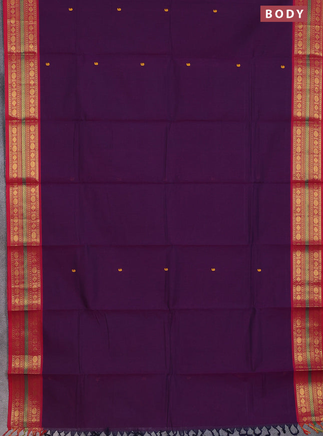 Chettinad cotton saree deep purple and pink with thread woven buttas and zari woven border