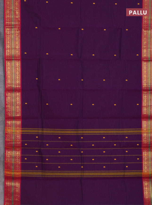 Chettinad cotton saree deep purple and pink with thread woven buttas and zari woven border