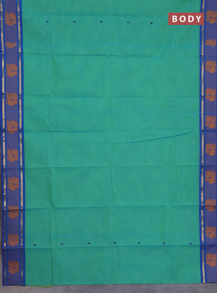Chettinad cotton saree teal green and cs blue with thread woven buttas and zari woven annam butta border