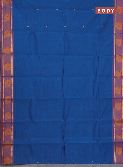 Chettinad cotton saree cs blue and maroon shade with thread woven buttas and zari woven annam butta border