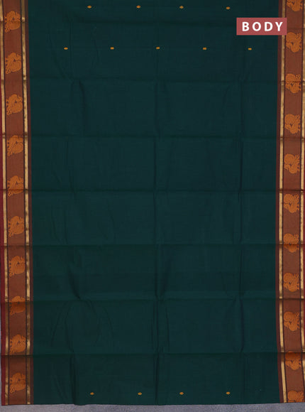 Chettinad cotton saree green and maroon with thread woven buttas and zari woven annam butta border