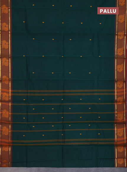 Chettinad cotton saree green and maroon with thread woven buttas and zari woven annam butta border