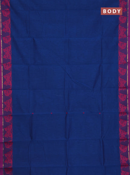 Chettinad cotton saree cs blue and magenta pink with thread woven buttas and thread & zari woven border
