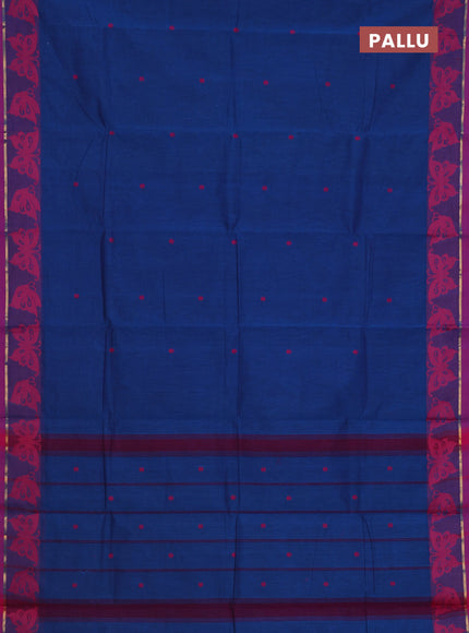 Chettinad cotton saree cs blue and magenta pink with thread woven buttas and thread & zari woven border