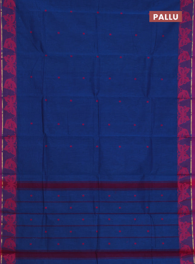 Chettinad cotton saree cs blue and magenta pink with thread woven buttas and thread & zari woven border