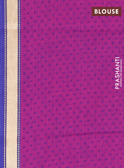 Chettinad cotton saree cs blue and magenta pink with thread woven buttas and thread & zari woven border