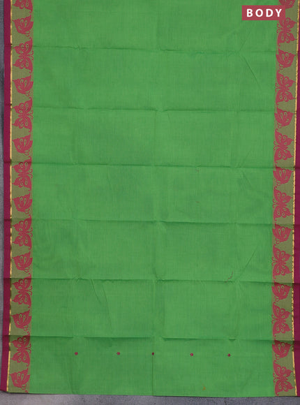 Chettinad cotton saree parrot green and magenta pink with thread woven buttas and thread & zari woven border
