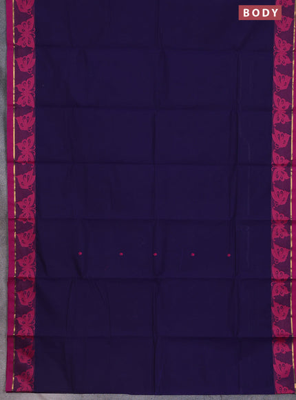 Chettinad cotton saree navy blue and magenta pink with thread woven buttas and thread & zari woven border