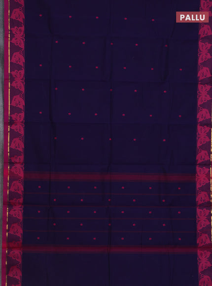 Chettinad cotton saree navy blue and magenta pink with thread woven buttas and thread & zari woven border