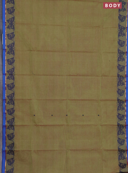 Chettinad cotton saree dual shade of green and cs blue with thread woven buttas and thread & zari woven border
